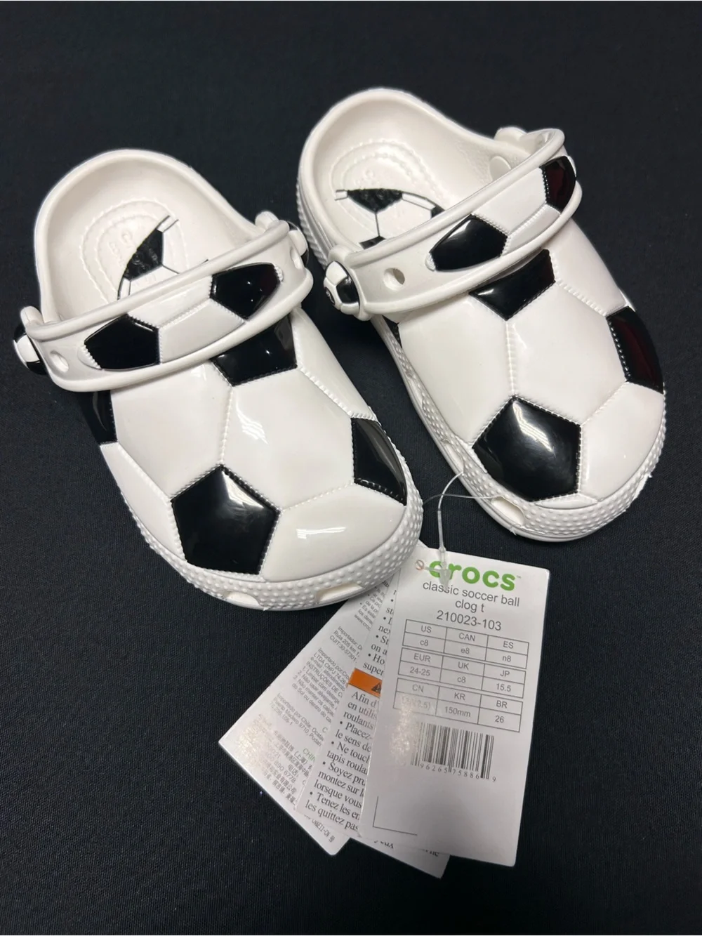 CROCS Classic Soccer Ball Clog Kids Toddler Size C8 White Black